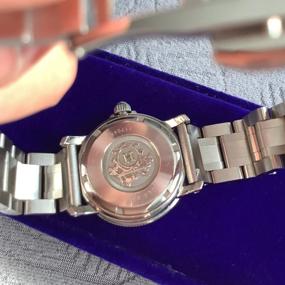 Hermes Silver Steel Bracelet Watch with Blue Dial